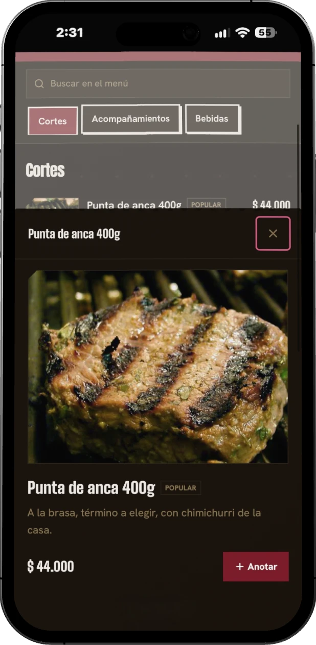 Ejemplo de menú con portada y color propios
