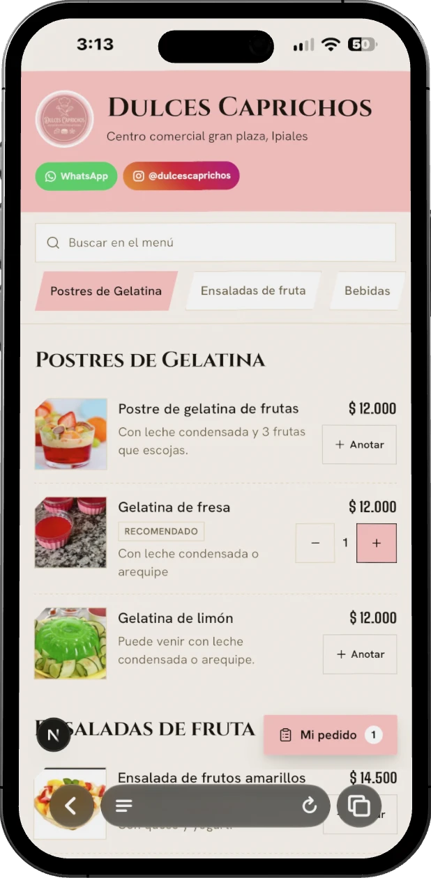 Ejemplo de menú con portada y color propios