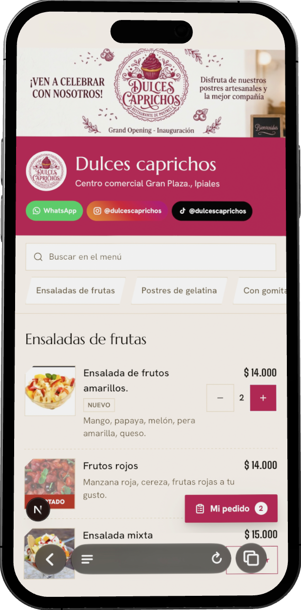 Ejemplo de menú con portada y color propios