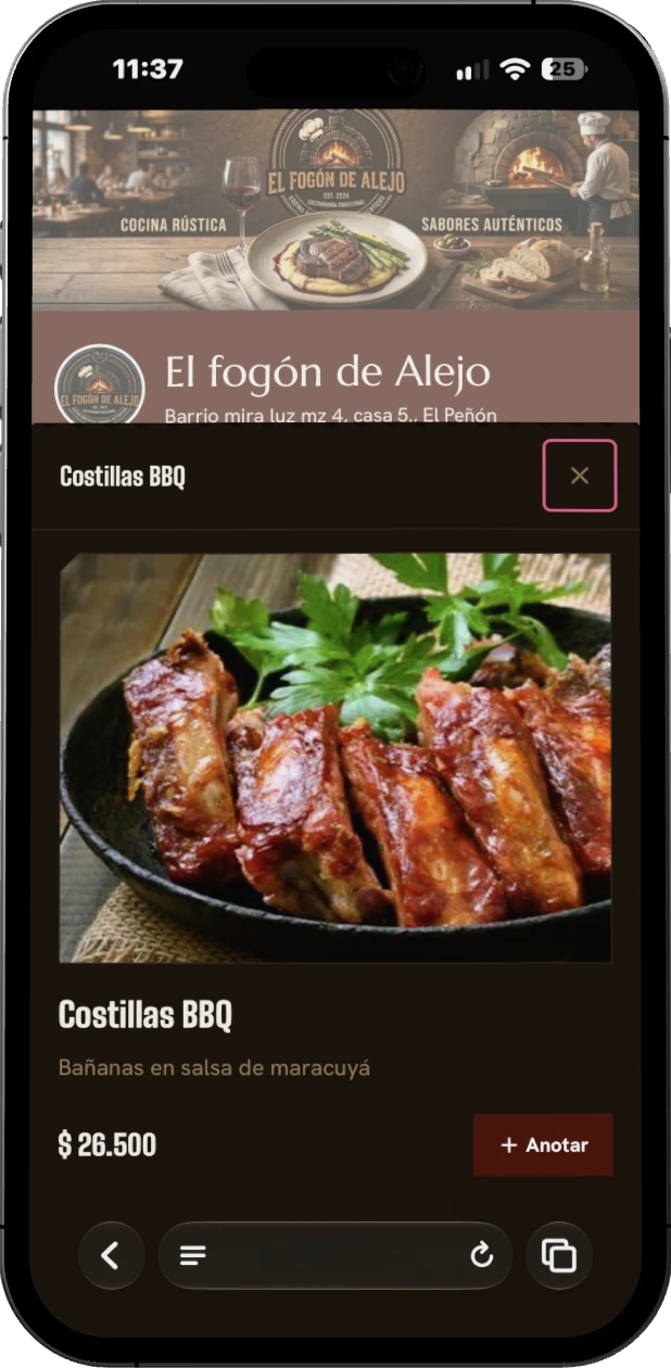 Ejemplo de menú con portada y color propios