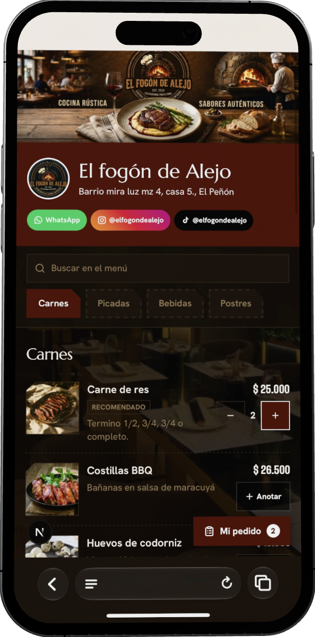 Ejemplo de menú con portada y color propios