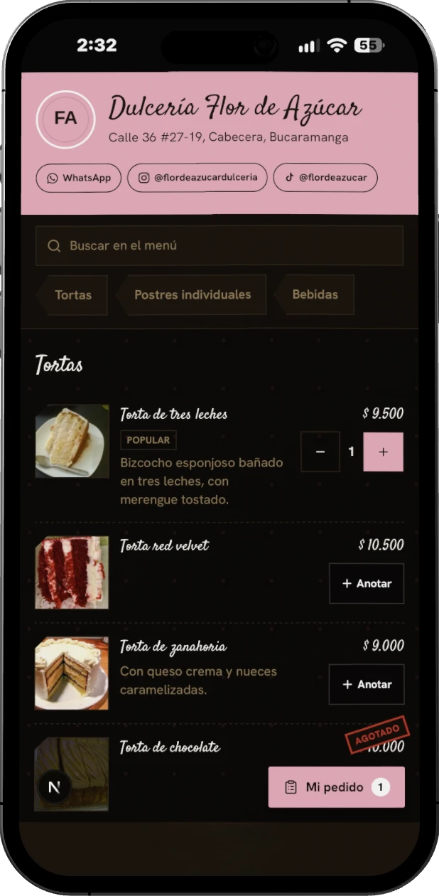 Ejemplo de menú con portada y color propios