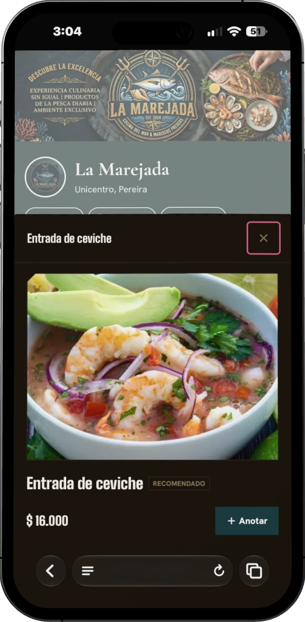 Ejemplo de menú con portada y color propios