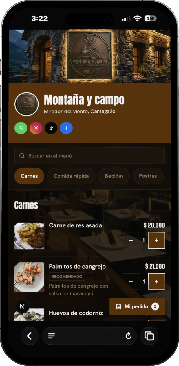 Ejemplo de menú con portada y color propios